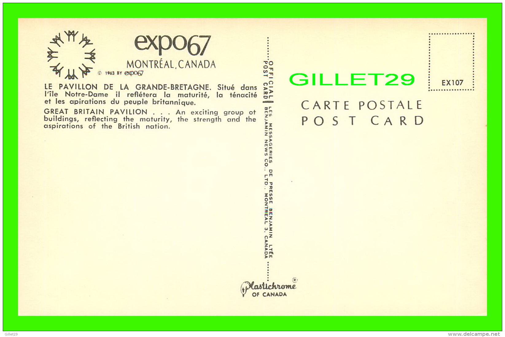 EXPOSITIONS - EXPO67, MONTRÉAL - PAVILLON DE LA GRANDE-BRETAGNE - No EX107 - ANIMÉE - TEXTE DIFFÉRENT - - Expositions