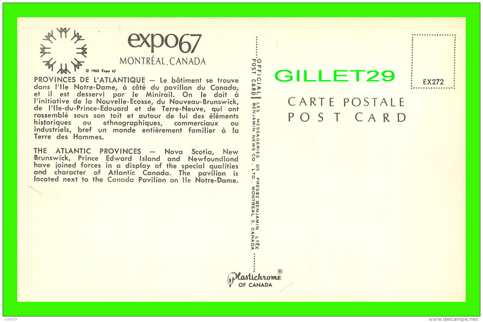 EXPOSITIONS - EXPO67, MONTRÉAL - PROVINCES DE L'ATLANTIQUE - No EX272 - ANIMÉE - - Expositions