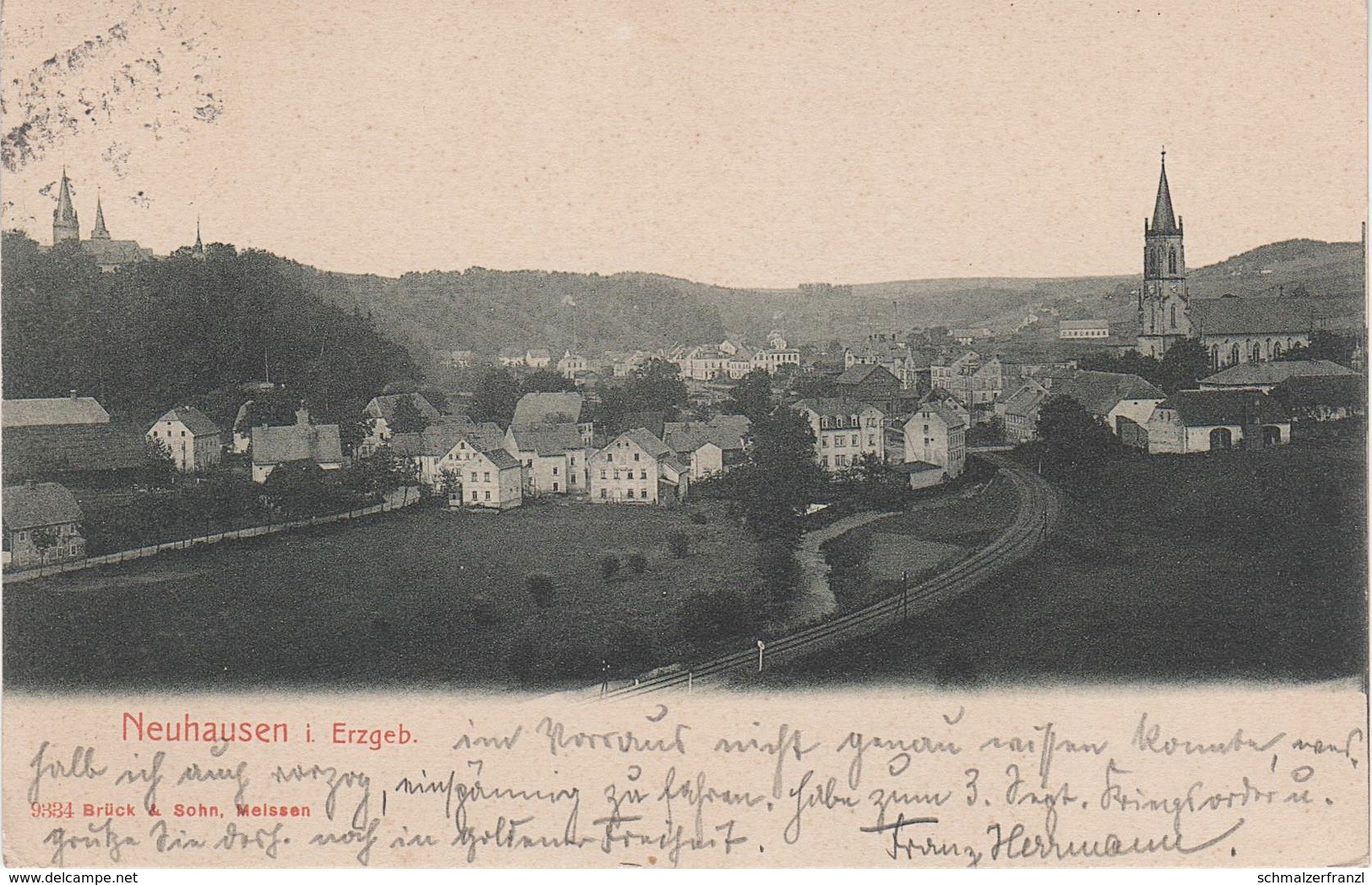 AK Neuhausen Erzgebirge Eisenbahn Zug Strecke A Niederseiffenbach Heidersdorf Rauschenbach Pockau Lengefeld Bahnpost - Neuhausen (Erzgeb.)