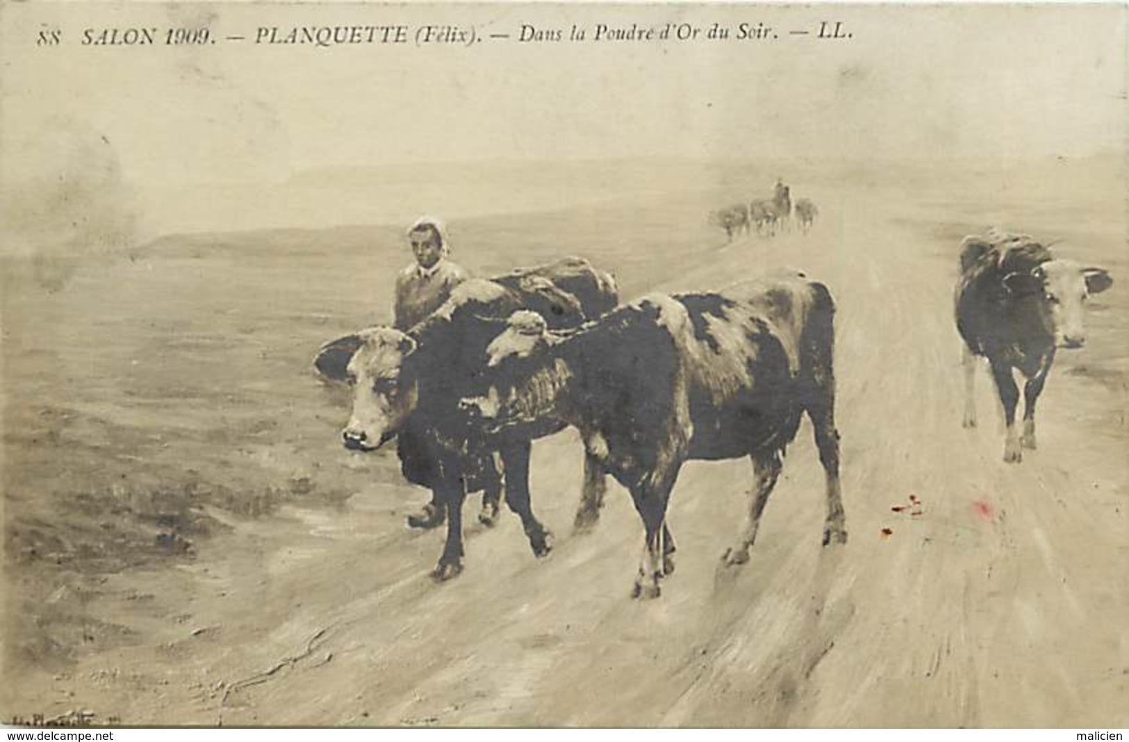 - Thèmes -ref-A559- Arts - Tableaux - Salon 1909 - Peintre Felix Planquette - Dans La Poudre D Or Du Soir - Vaches - - Peintures & Tableaux