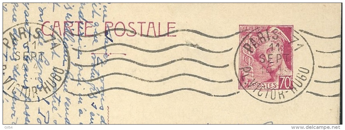Carte ENTIER Yvert N° 416 - CP1 Oblitéré  Paris 71 , Pl Victor Hugo En Sept 1939 -   Lm20201 - Standard Postcards & Stamped On Demand (before 1995)