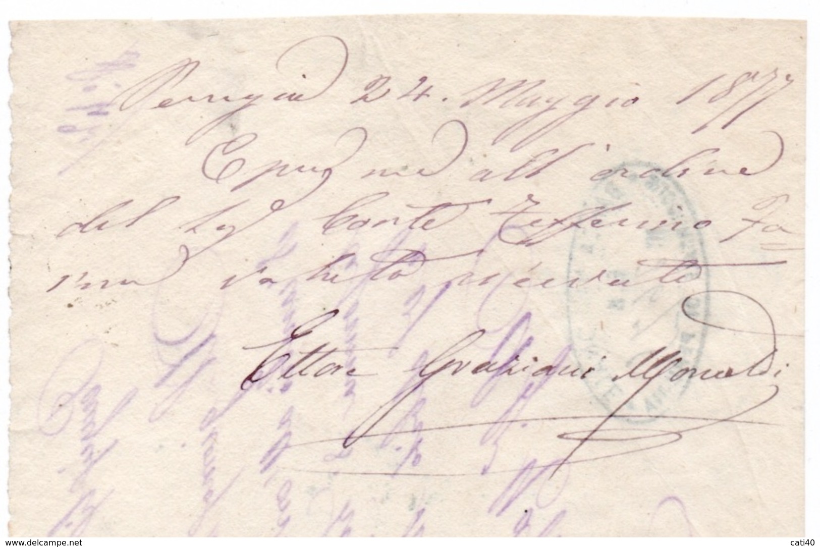 AUTOGRAFO CONTE ETTORE GRAZIANI MONALDI I PREDIDENTE FILARMONICA G.VERDI PERUGIA SU CAMBIALE DEL 2/5/1877 RR - Other & Unclassified