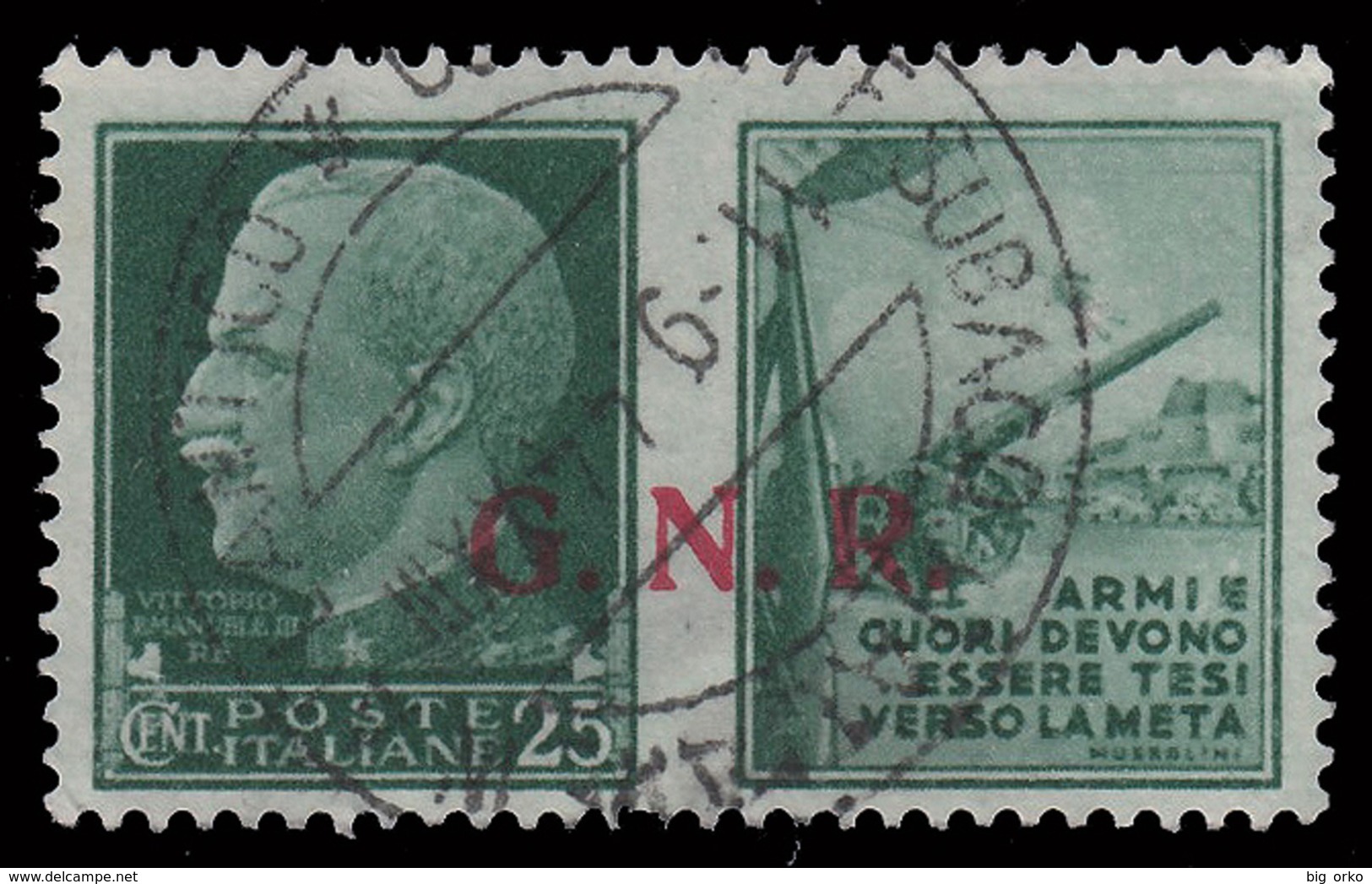 Italia: R.S.I. - PROPAGANDA DI GUERRA / G.N.R.: 25 C. Verde (II - Esercito) - 1944 - Kriegspropaganda