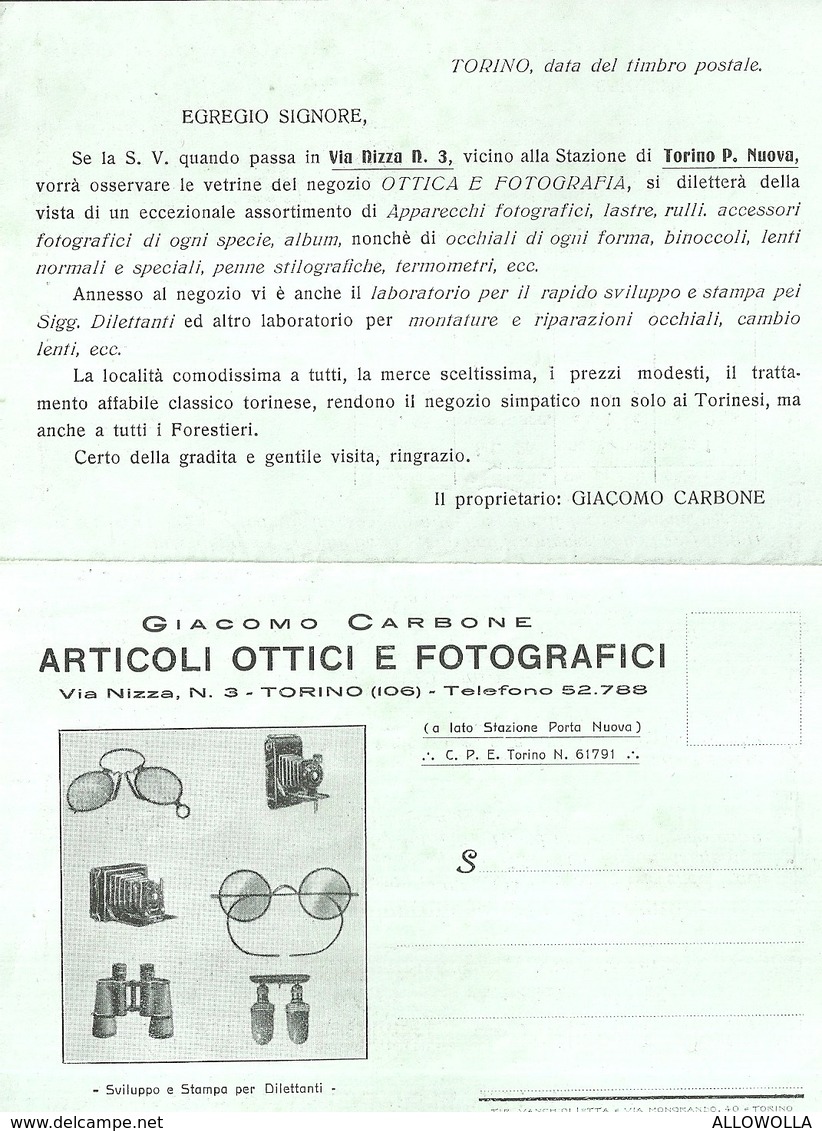 582 "ARTICOLI OTTICI-FOTOGRAFICI-GIACOMO CARBONE" - CARTOLINA  ORIG. NON SPEDITA - Pubblicitari