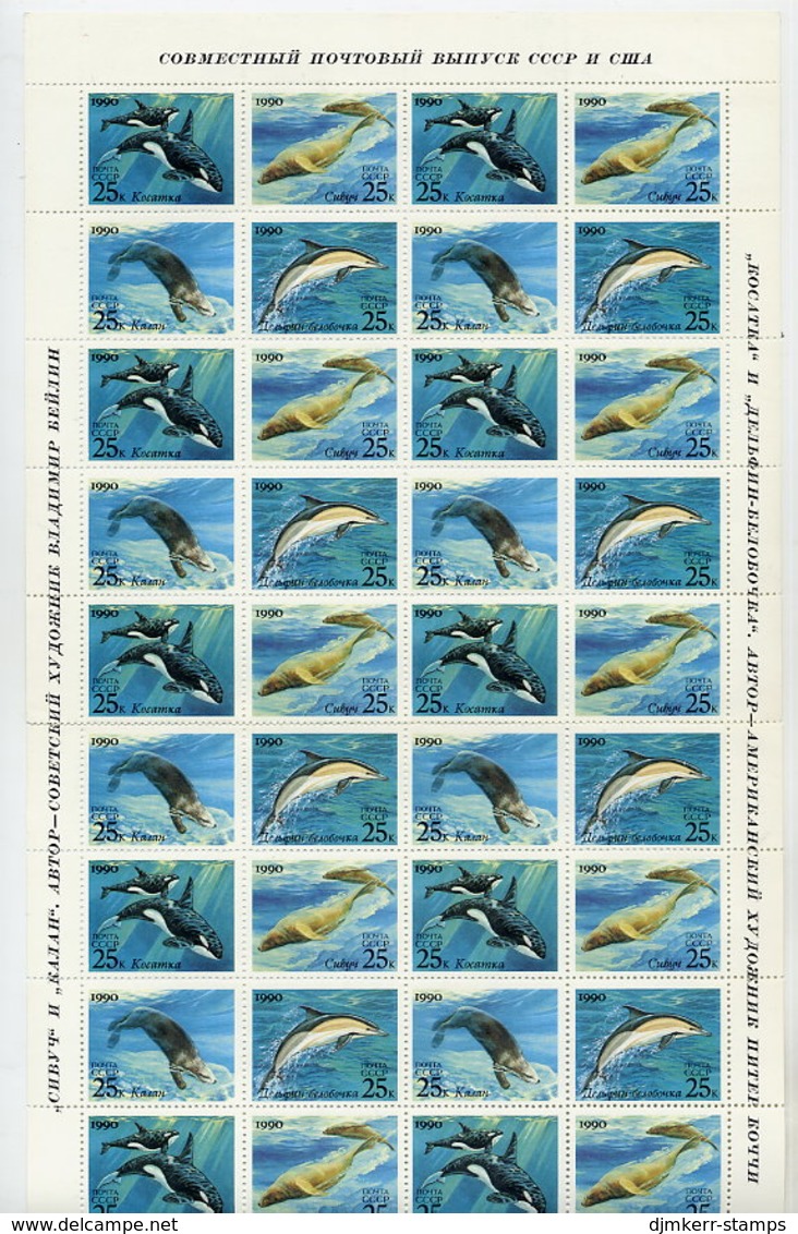 SOVIET UNION 1990 Marine Mammals Complete Sheet With 10 Blocks Of 4 MNH / **.  Michel 61830-33 - Ganze Bögen