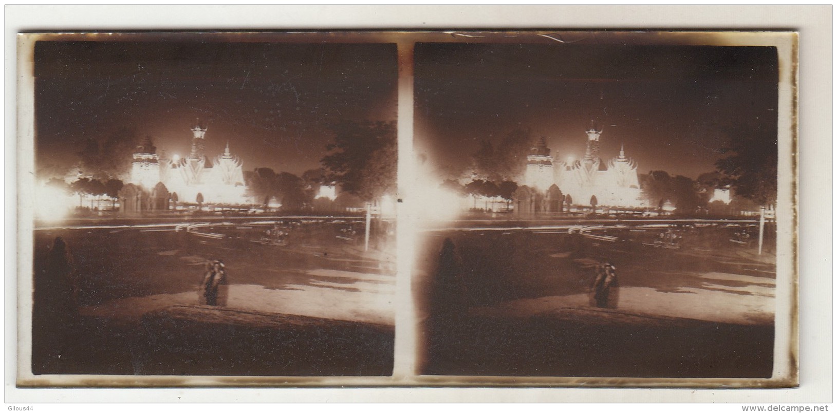 4  Photo Stereoscopique Exposition Coloniale  Feux D'artifice - Glass Slides