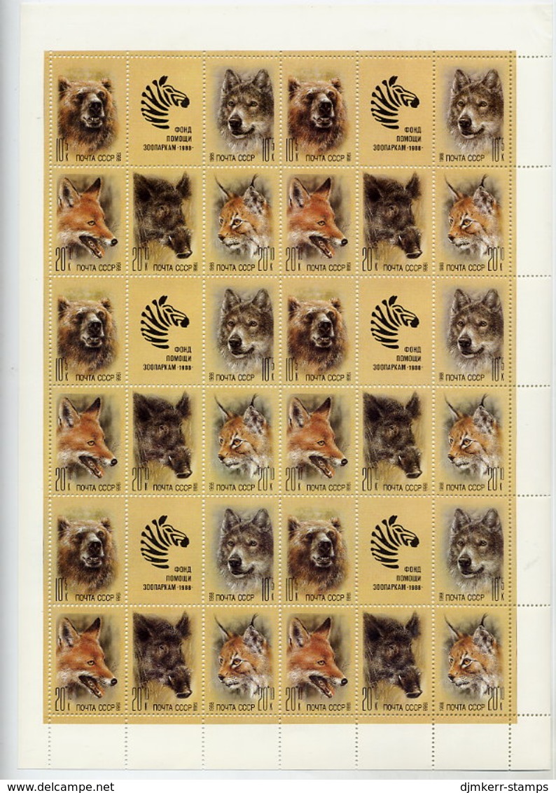 SOVIET UNION 1988 Zoo Fund Complete Sheet With 6 Blocks MNH / **.  Michel 5877-81 - Feuilles Complètes