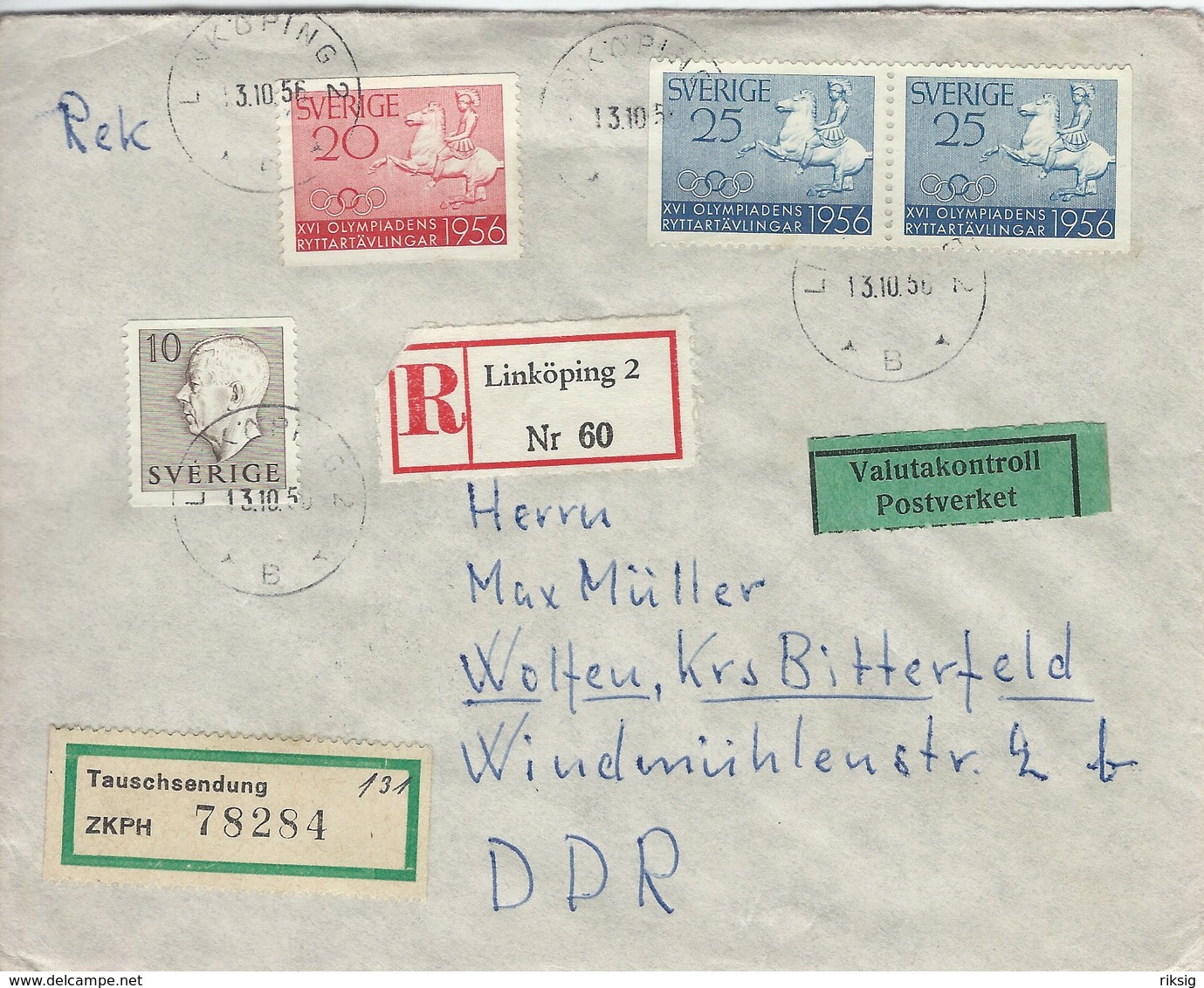 Sweden - Registered Cover Sent To Germany ( DDR)  1956    # 471 # - Covers & Documents