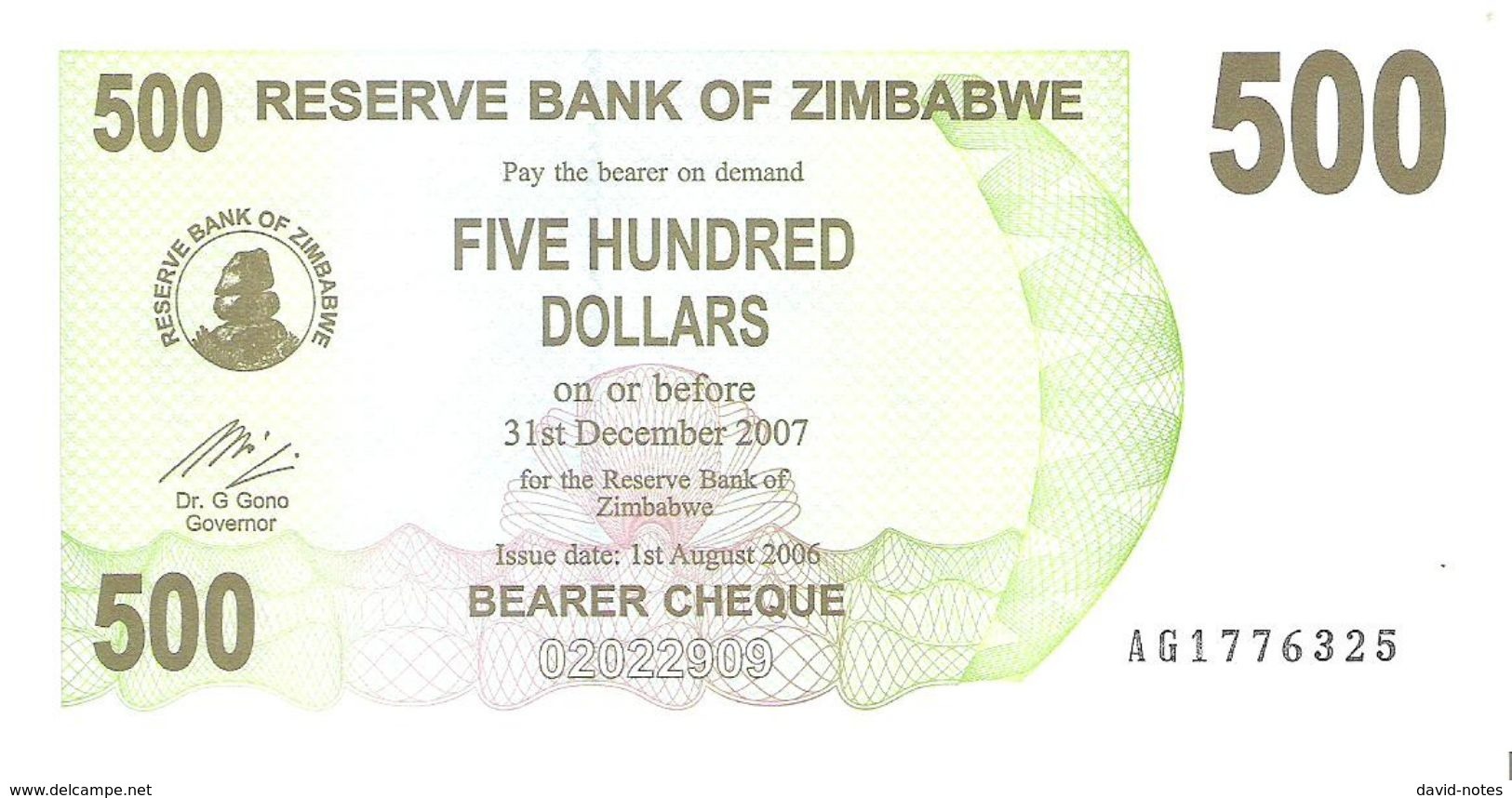 Zimbabwe - Pick 43 - 500 Dollars 2006 - Unc - Zimbabwe