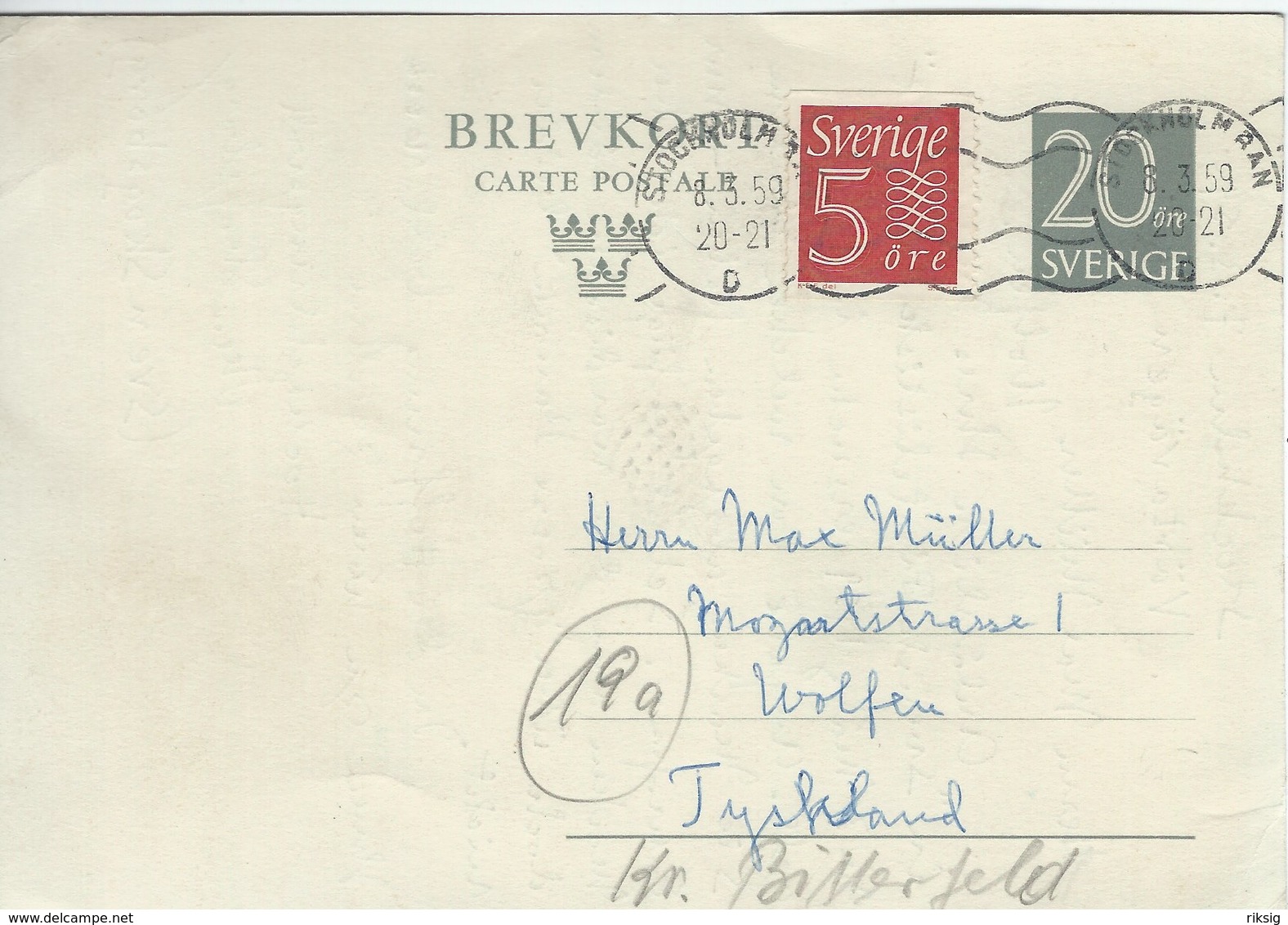 Sweden - Uprated Stationery Sent To Germany   1959   A-268 - Postal Stationery