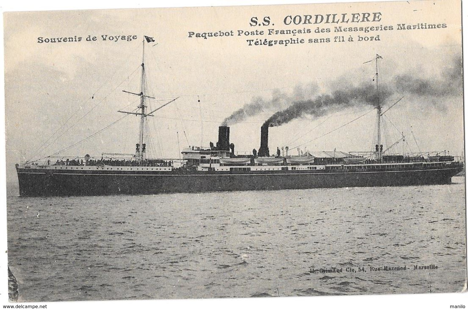 S.S.CORDILLERE - Réquisitionné Pour Services Postaux En 1914 - Carte écrite A BORD Le 27/6/1917 Edit H.GRIMAUD Marseille - Guerra