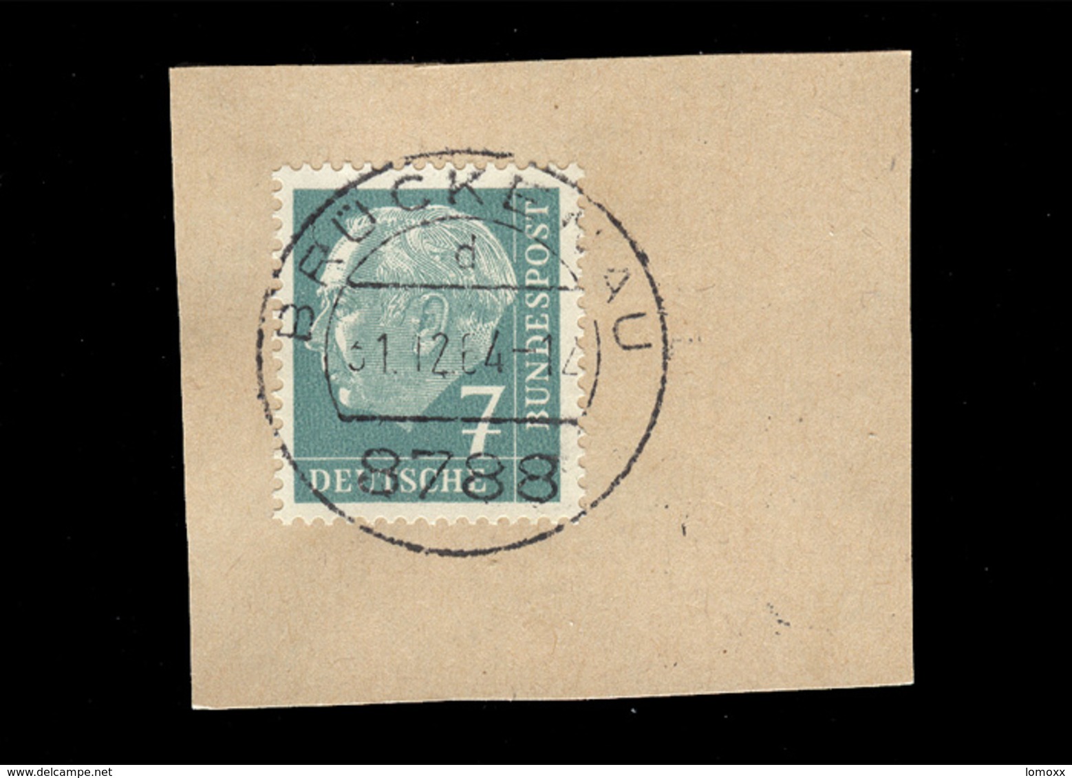 BRD 1954: Michel-Nr. 181 Y, Freimarken Heuss, 7 Pf., Fluoreszenz, Briefstück Stempel Brückenau, Letzttag 31.12.1964 - Gebraucht