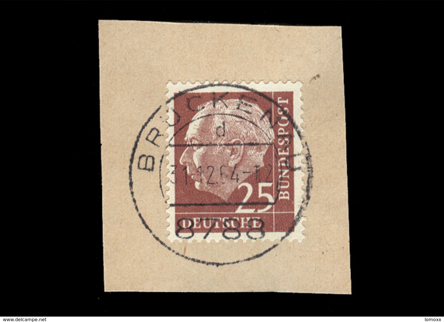 BRD 1954: Michel-Nr. 186 Y, Freimarken Heuss, 25 Pf., Fluoreszenz, Briefstück Stempel Brückenau, Letzttag 31.12.1964 - Used Stamps