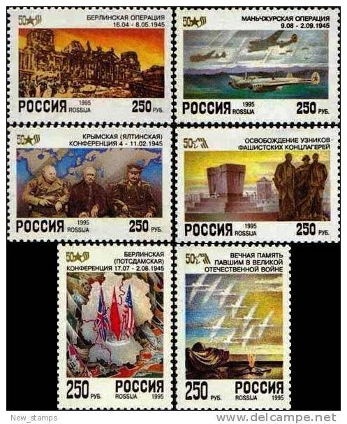 Russia 1995 50th Ann. Of Victory Stalin, Churchill, Roosevelt 6v MNH - Unused Stamps