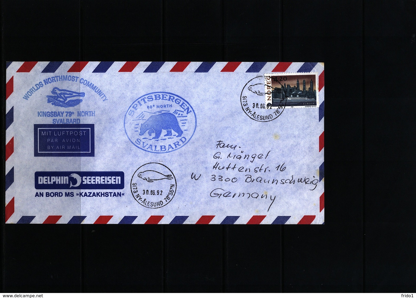 Norway 1992 Spitsbergen On Ship MS Kazakhstan Interesting Airmail Letter - Expéditions Arctiques