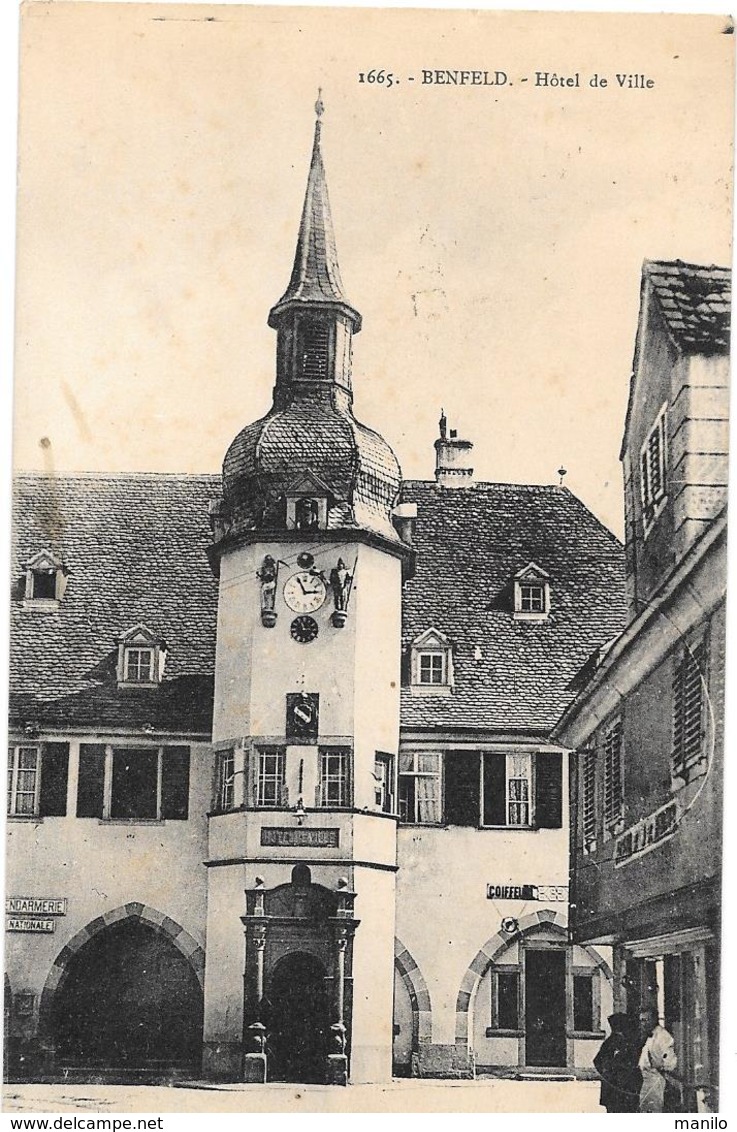 BENFELD (Bas-Rhin) GENDARMERIE NATIONALE (à Gauche De L'Hotel De Ville)  Circulé En 1937 Edit. LA CIGOGNE Strasbourg - Police - Gendarmerie
