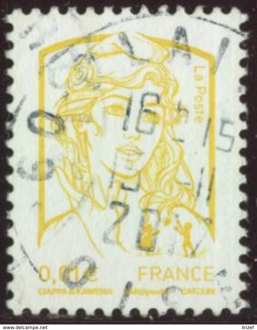 France 2013 Yv. N°4763 - 0,01€ Jaune - Oblitéré - 2013-2018 Marianne De Ciappa-Kawena