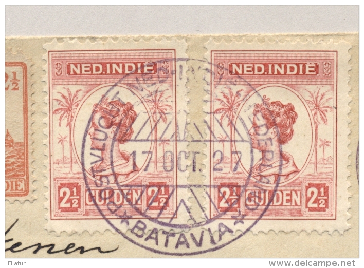 Nederlands Indië - 1927 - 4x 2,5 Gulden Wilhelmina Op R-Postduif-vlucht Van Batavia Naar Tilburg / NL - Nederlands-Indië