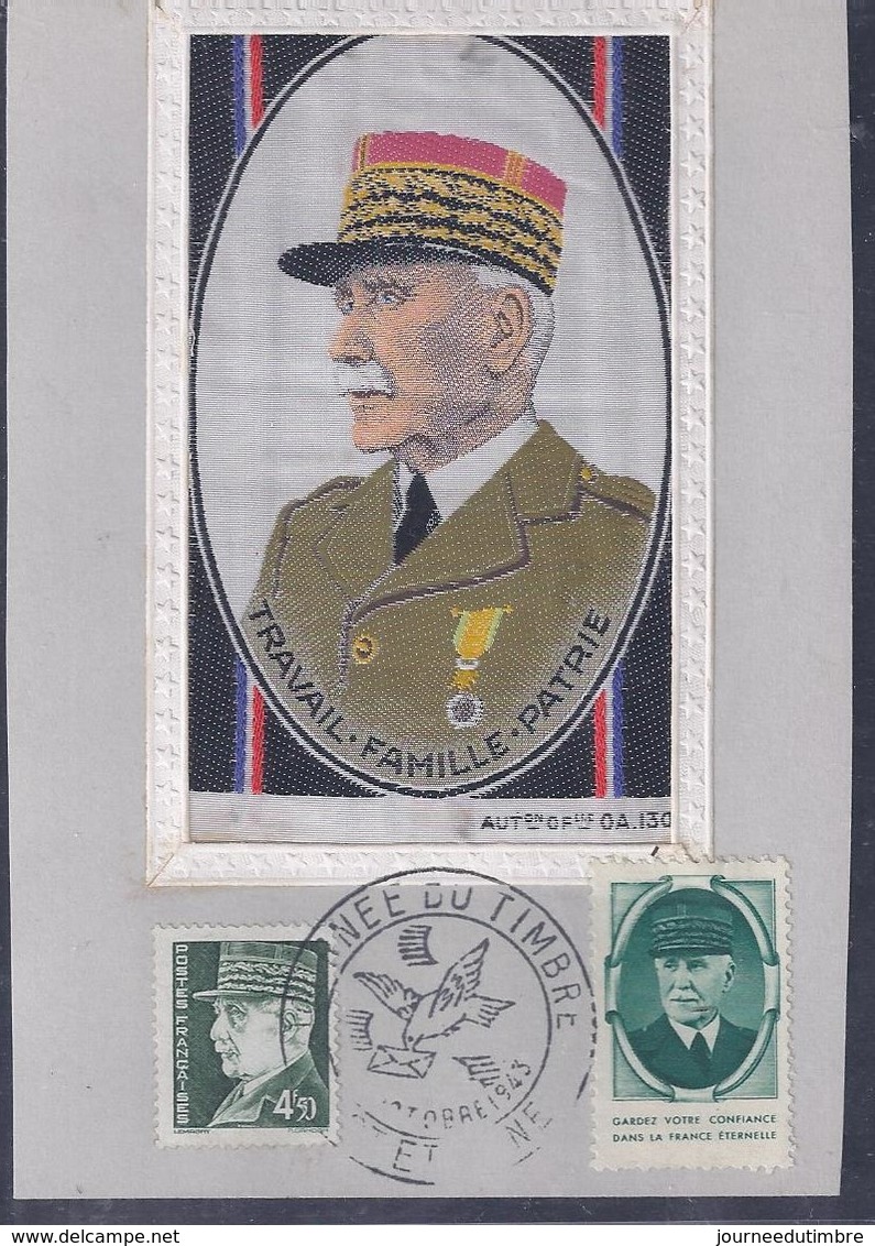 Carte Maximum Petain Sur Soie Journée Du Timbre 1943 Saint Etienne Vignette - 1940-1949