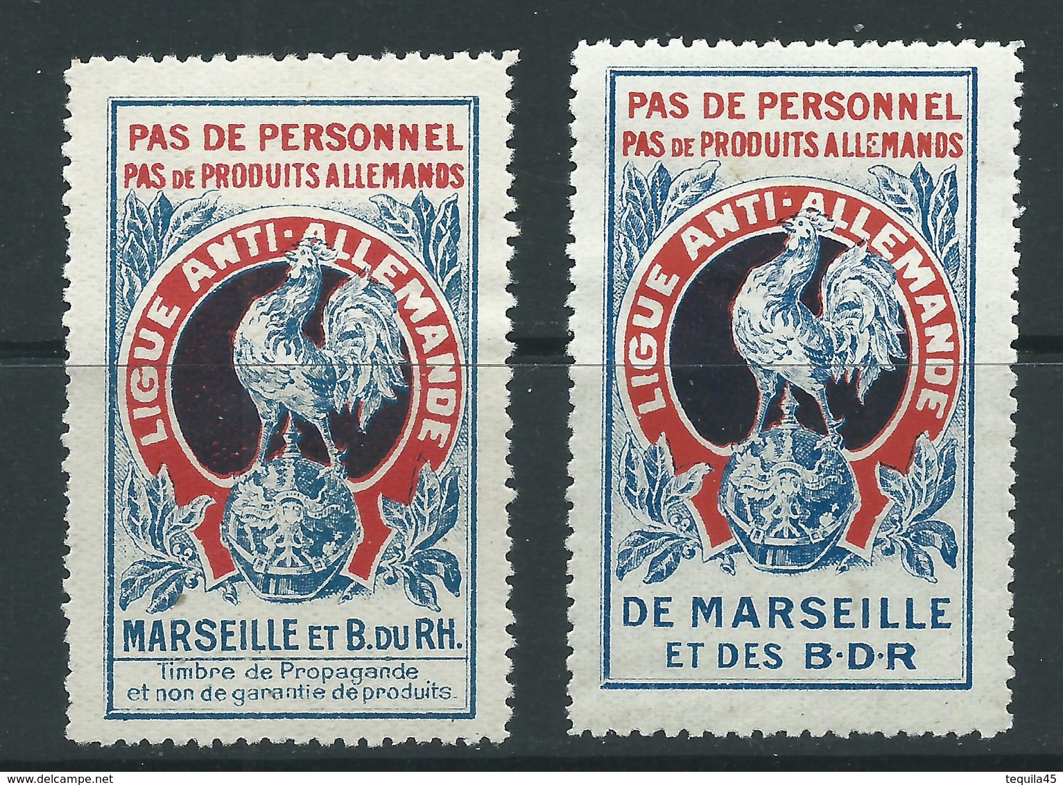 2 VIGNETTES époque DELANDRE - COQ GAULOIS - Poultry - Propagande  WWI WW1 Cinderella Poster Stamp 1914 1918 War - Vignettes Militaires