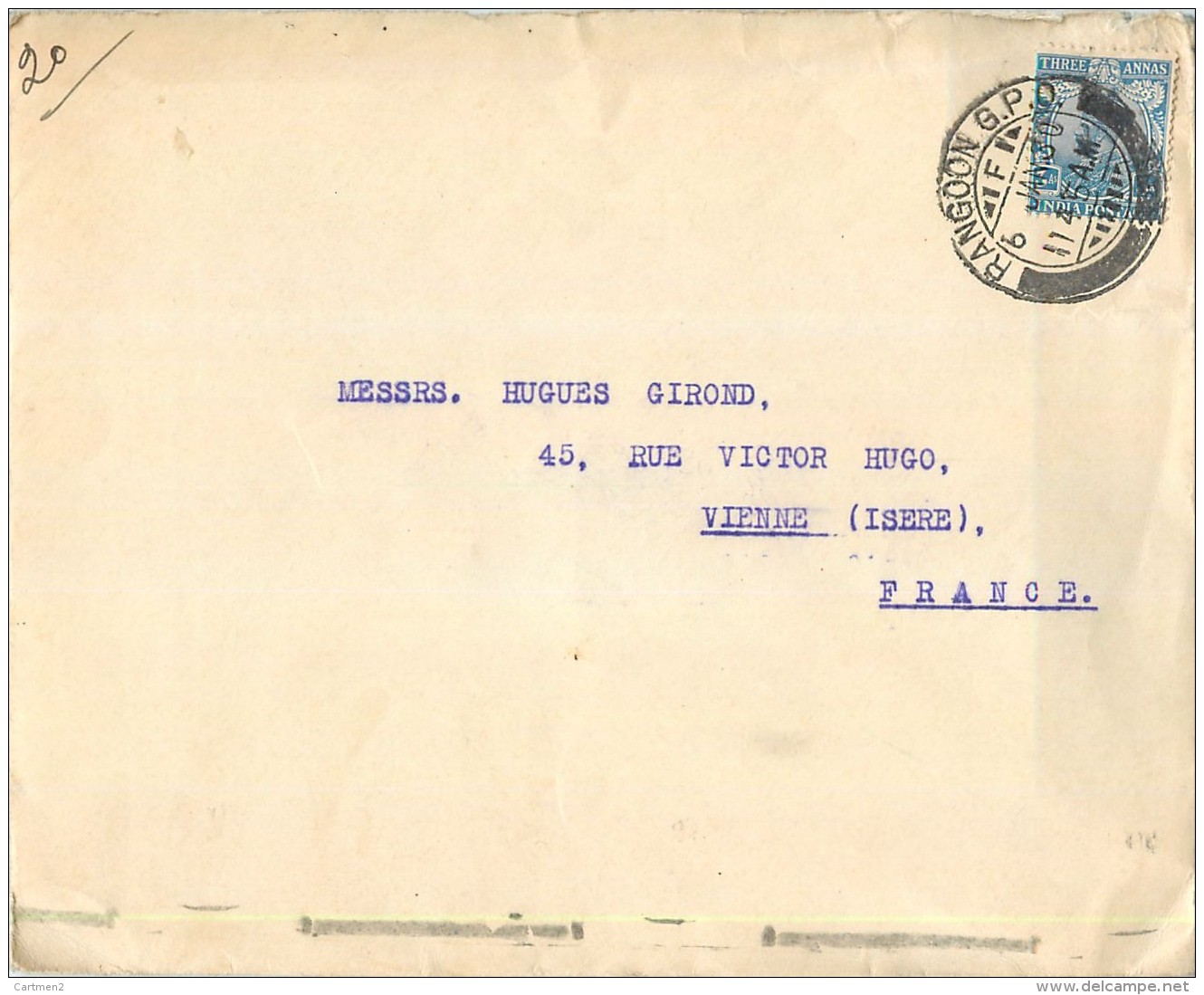 RANGOON MOHAMED ESOOF &sect; CO. 48 MERCHANT STREET BURMA BYRMANIE MYANMAR LIBAN LEBANON LETTRE LETTER STAMP - Myanmar (Birma 1948-...)