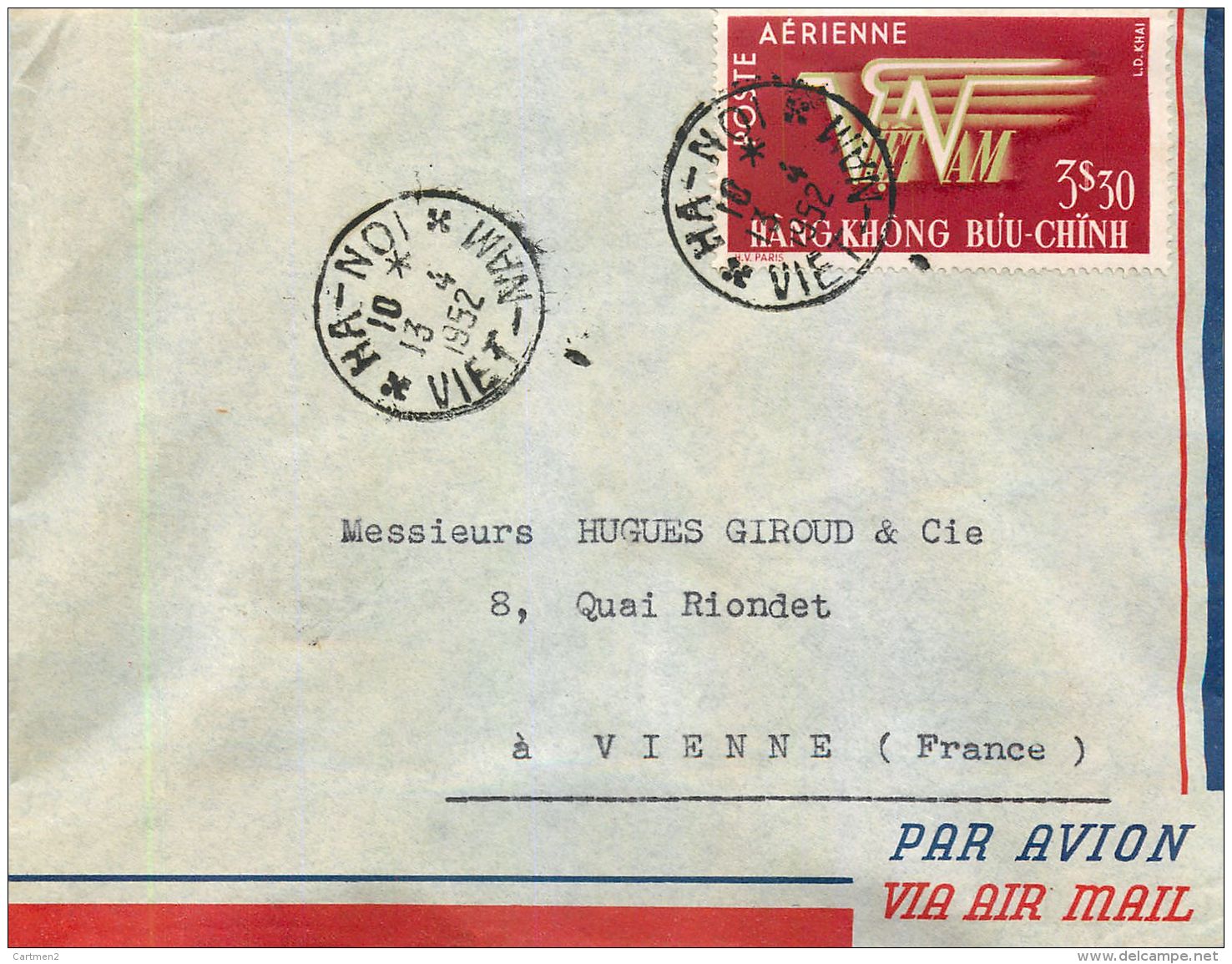 HANOÏ COCHINCHINE VIETNAM DANG-DUC-HY MAGASIN RUE CANTONNAIS AFFRANCHISSEMENT LETTRE LETTER STAMP INDOCHINE VIET-NAM - Vietnam