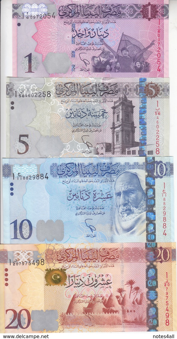 LIBYA 1 5 10 20 DINARS 2013 2015 P-76 79 81 82  NEW UNC SET */* - Libya