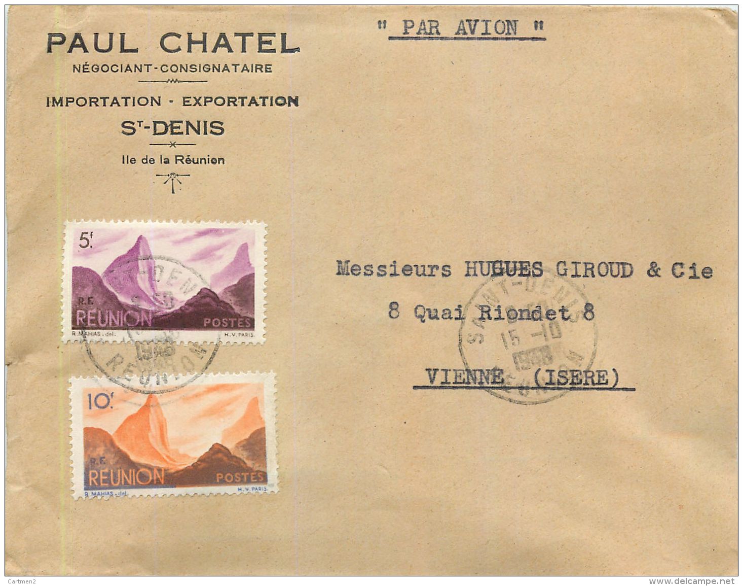 ILE DE LA REUNION PAUL CHATEL NEGOCIANT SAINT-DENIS LETTRE TIMBRE LETTER STAMP - Saint Denis