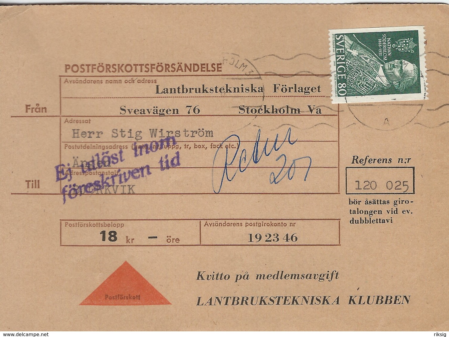 Sweden - Postförskottsförsendelse.  H-1352 - Other & Unclassified