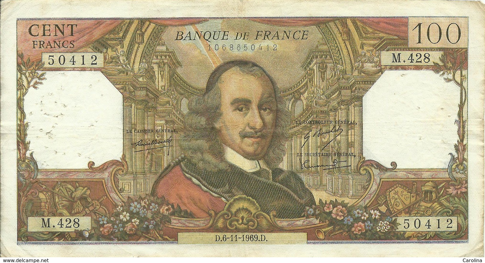 FRANCE - 100 FRANCS - 1969 - 50412 M.428 - CIRCULÉ - VOIR PHOTOS E PRIS - 100 F 1964-1979 ''Corneille''