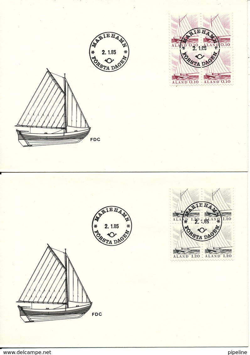 Aland FDC 2-1-1985 Ordinary Stamps Set Of 2 In Block Of 4 With Cachet - Aland