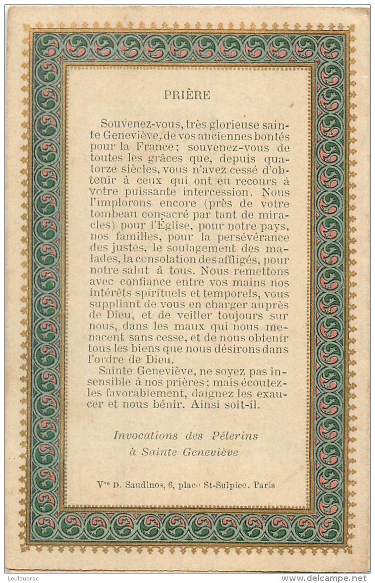 IMAGE RELIGIEUSE CANIVET   SAINTE GENEVIEVE PROTEGEZ LA FRANCE LITANIES DE STE GENEVIEVE - Images Religieuses