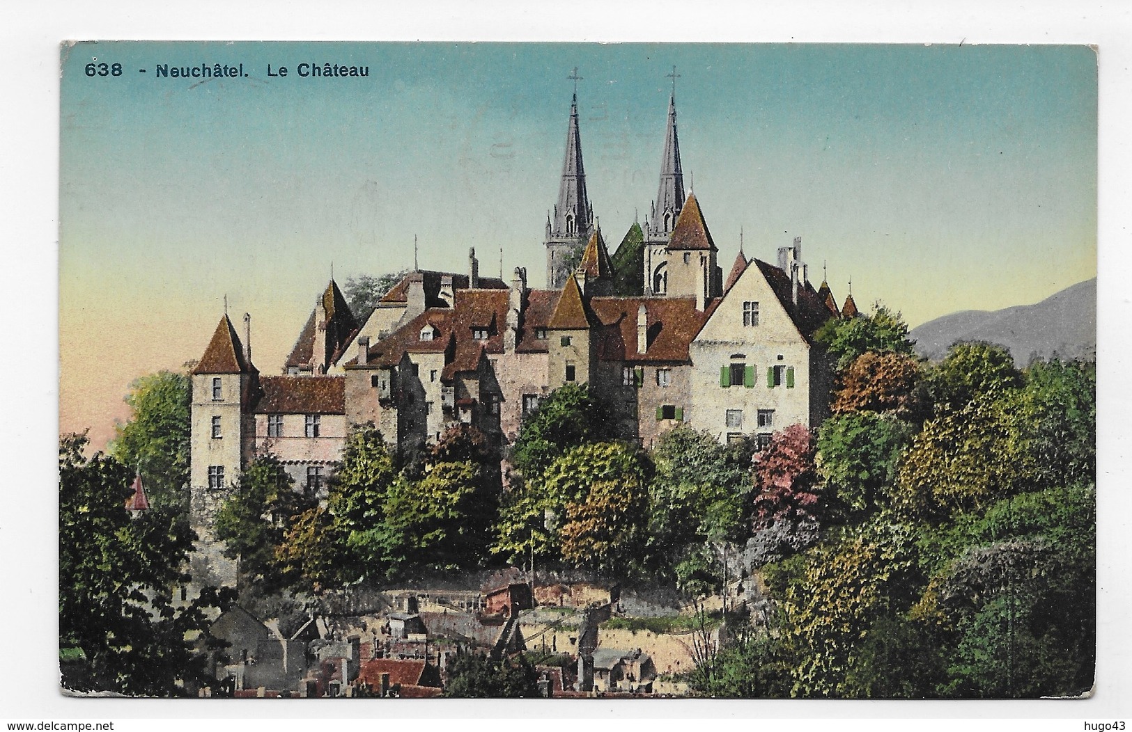 (RECTO / VERSO) NEUCHATEL EN 1936 - N° 638 - LE CHATEAU - BEAU TIMBRE ET CACHET - CPA VOYAGEE - Neuchâtel