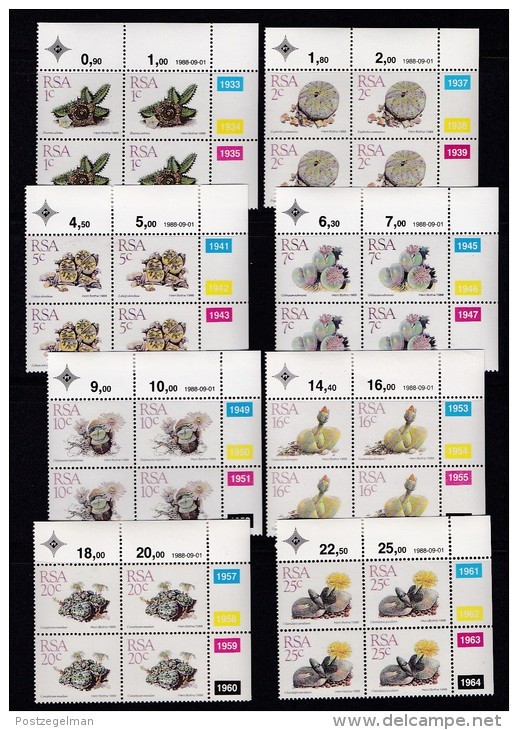 SOUTH AFRICA, 1988, MNH Control Block Of 4, Definitives Succulents, M 743-761 (first Printing) - Unused Stamps