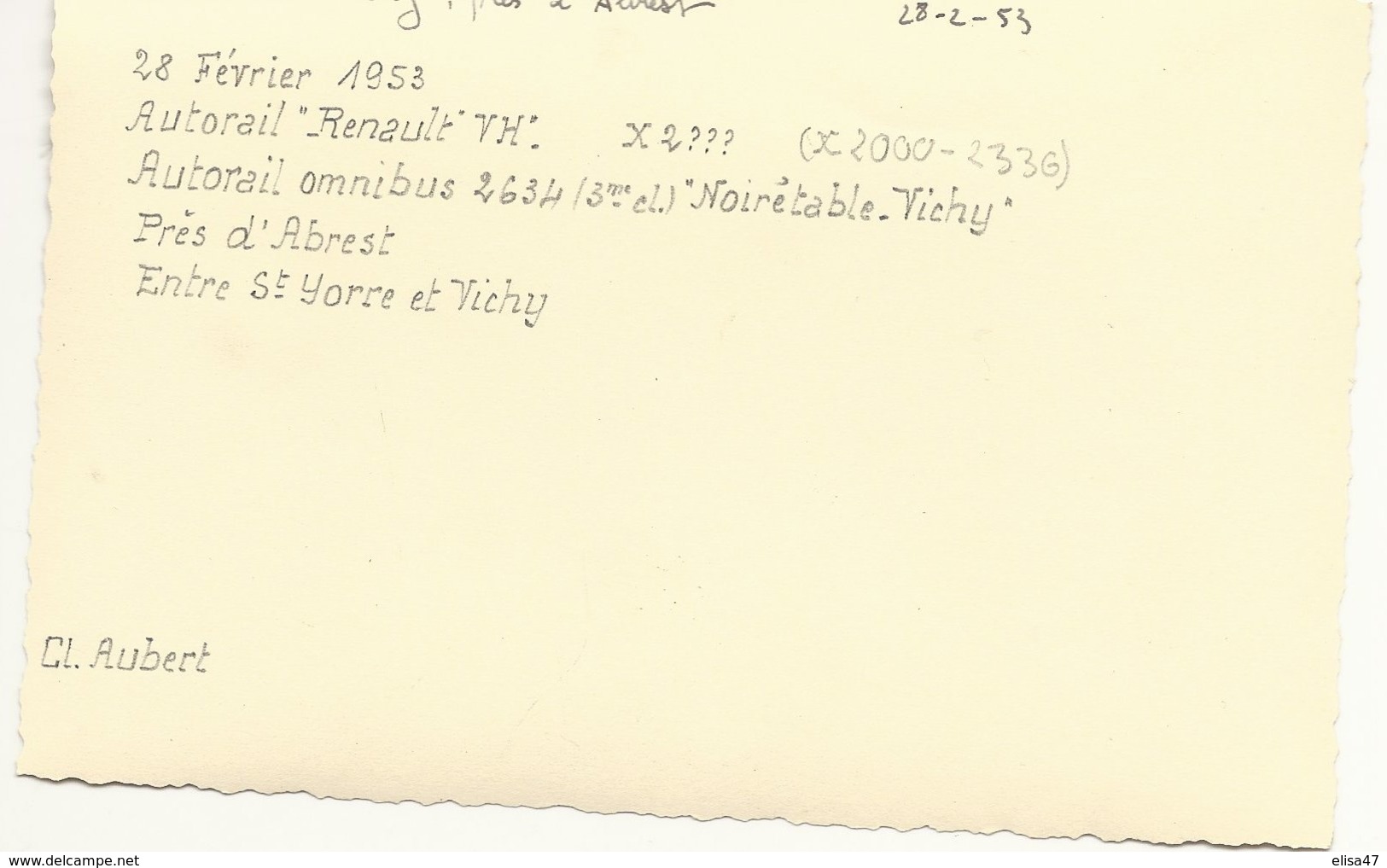 03  ABREST  28 FEVRIER 1958 AUTORAIL RENAULT V H OMNIBUS 2634 NOIRETABLE  VICHY - Autres & Non Classés