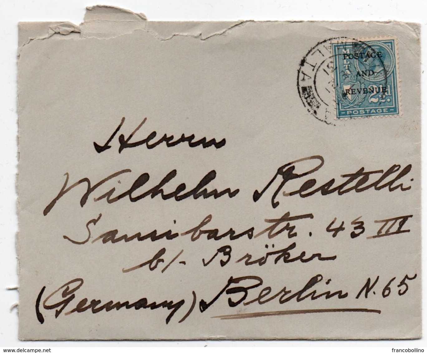 MALTA - COVER TO GERMANY - 1931 / OVERPRINT STAMP POSTAGE AND REVENUE - Malta