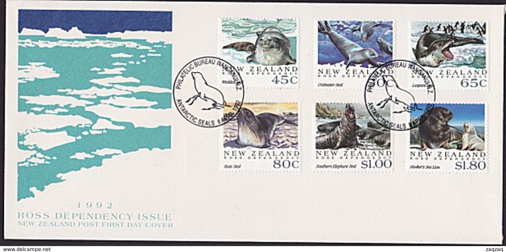 NEW ZEALAND ROSS DEPENDENCY 1992 Antarctic Seals Official FDC.........5266 - FDC