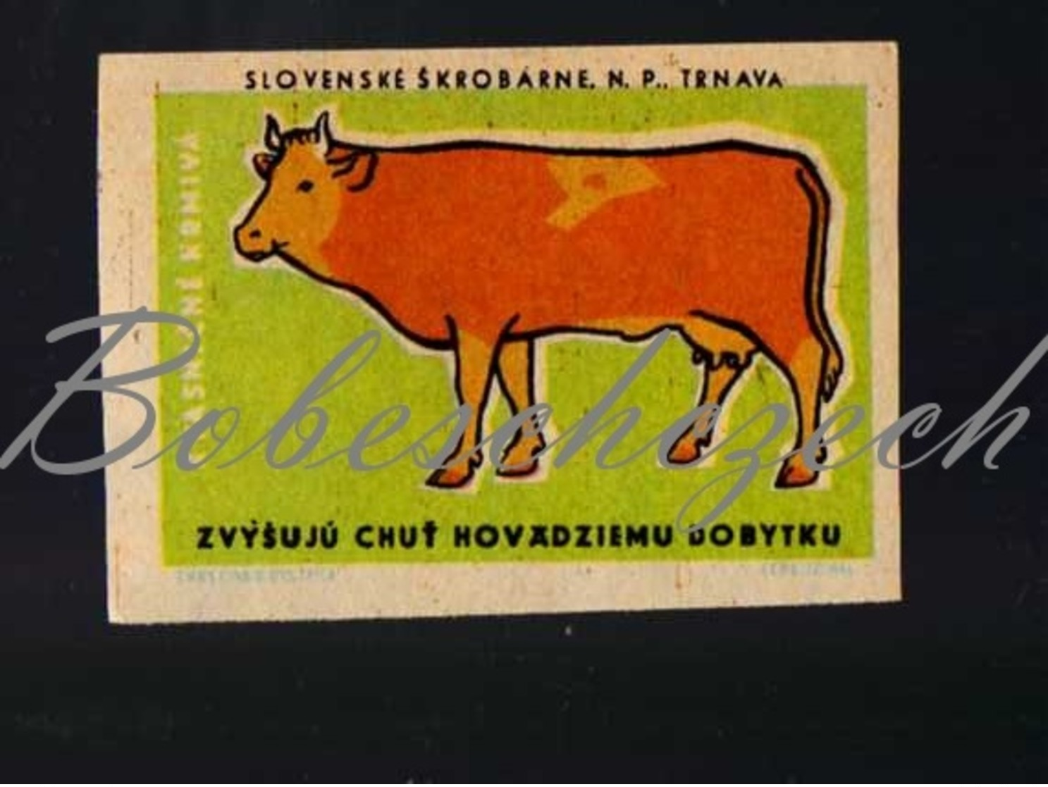 71-165 CZECHOSLOVAKIA 1959 Slovenske Skrobarne Trnava Feeds Increase The Taste Of Cows - Boites D'allumettes - Etiquettes