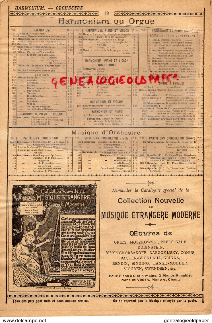 75- PARIS- CATALOGUE PARTITIONS COLLECTION LITOFF- ENOCH-27 BD. ITALIENS- PIANO VIOLON VIOLONCELLE FLUTE-1902 - Noten & Partituren