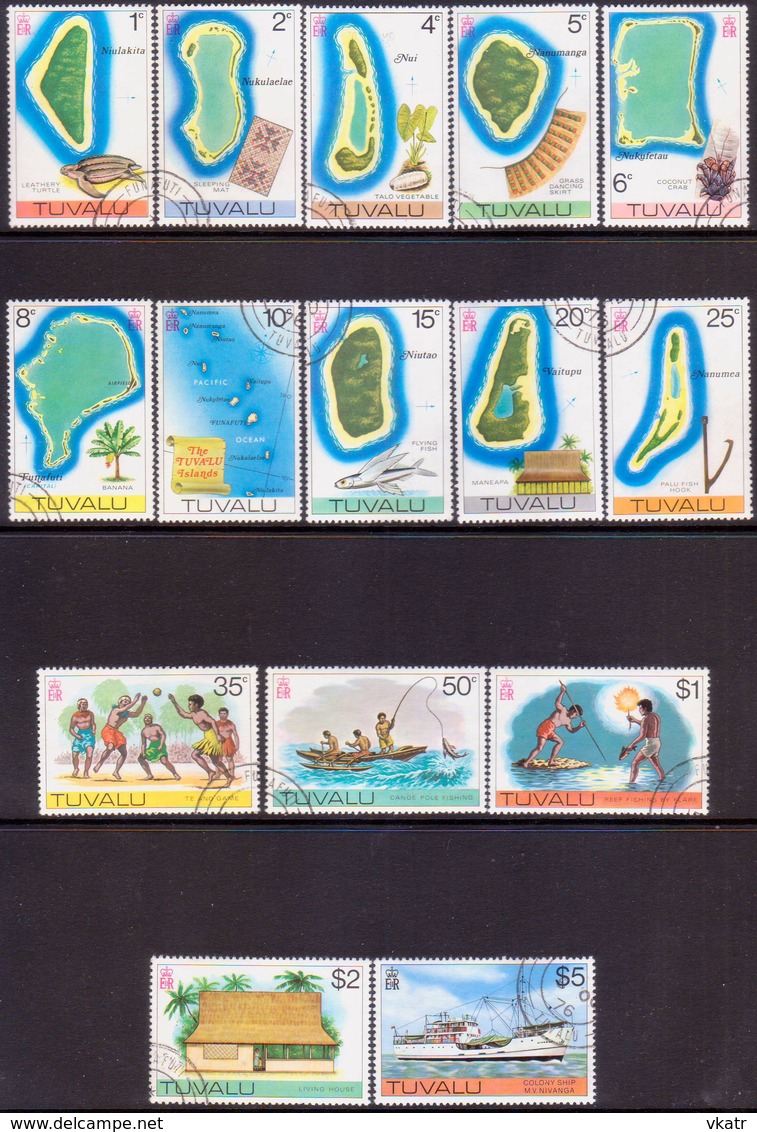 TUVALU 1976 SG #30-44 Compl.set Used Maps All Wmkd - Tuvalu