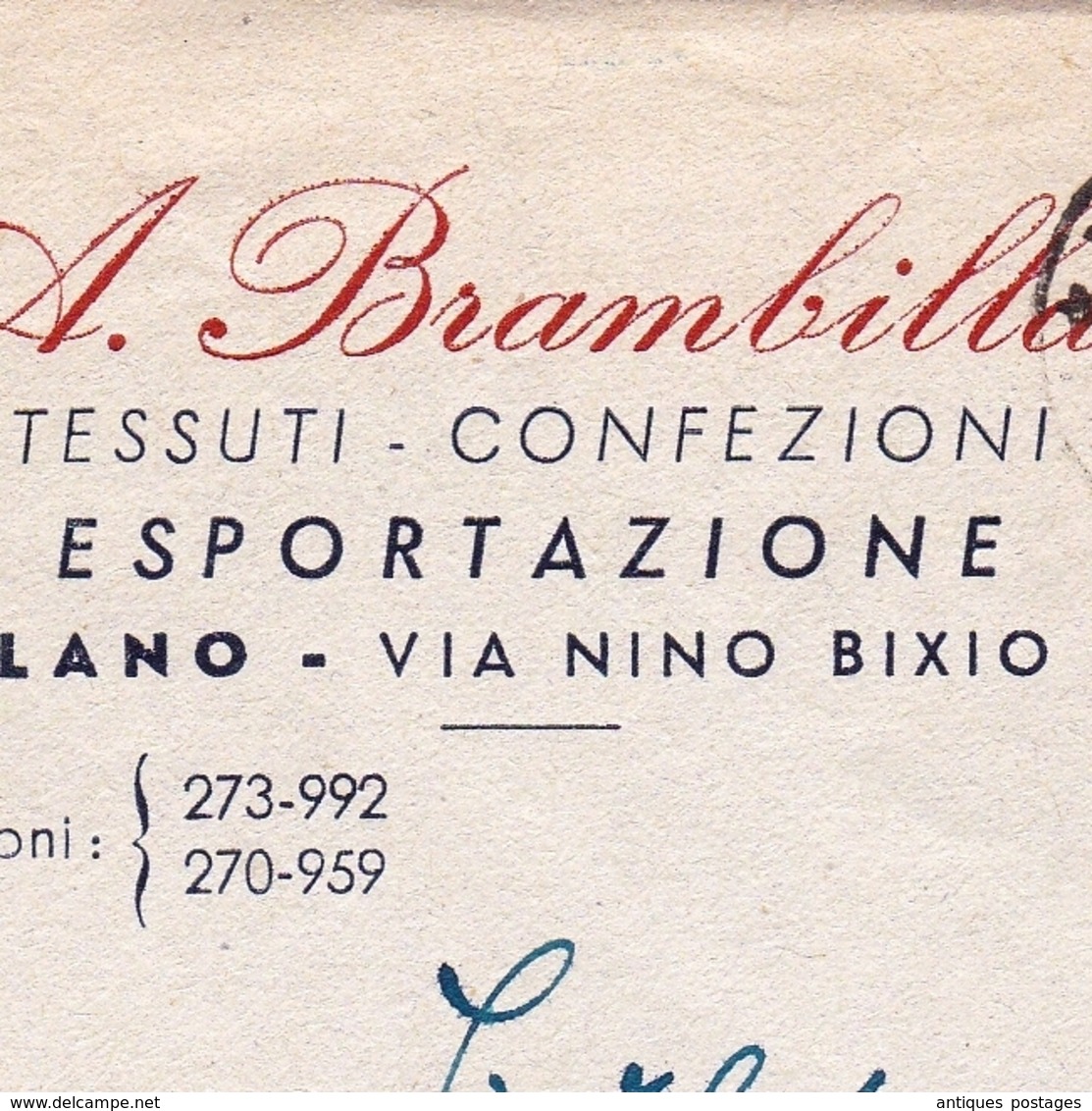 Lettre Milano Italia Brambilla Tessuti Confezioni Svizerra Suisse Tissus Confection - 1946-60: Marcophilia