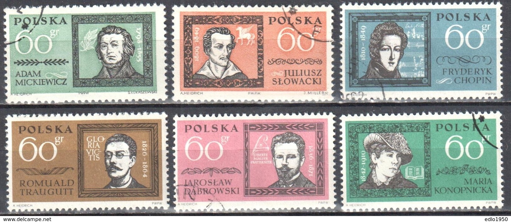 Poland 1962 - Famous Poles -  Mi 1312-17- Used - Oblitérés