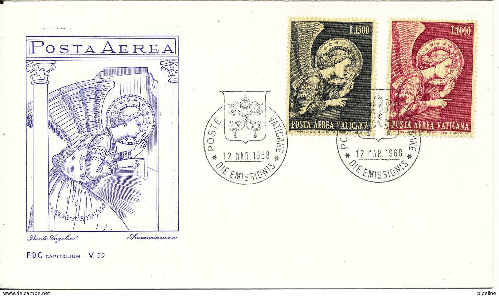 Vatican FDC 12-3-1968 Air Mail Stamps With Cachet - FDC