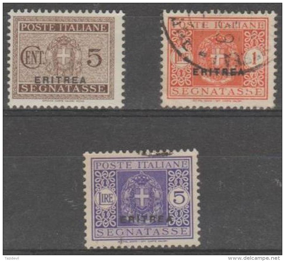 ERITREA - 1934 5c, 1L, 5L Postage Dues. Scott J15, 23, 25. One  Mint, Two Used - Eritrea