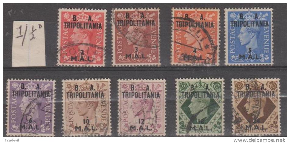 TRIPOLITANIA - 1950 King George VI Overprints. Scott 15-23. Used - Tripolitaine