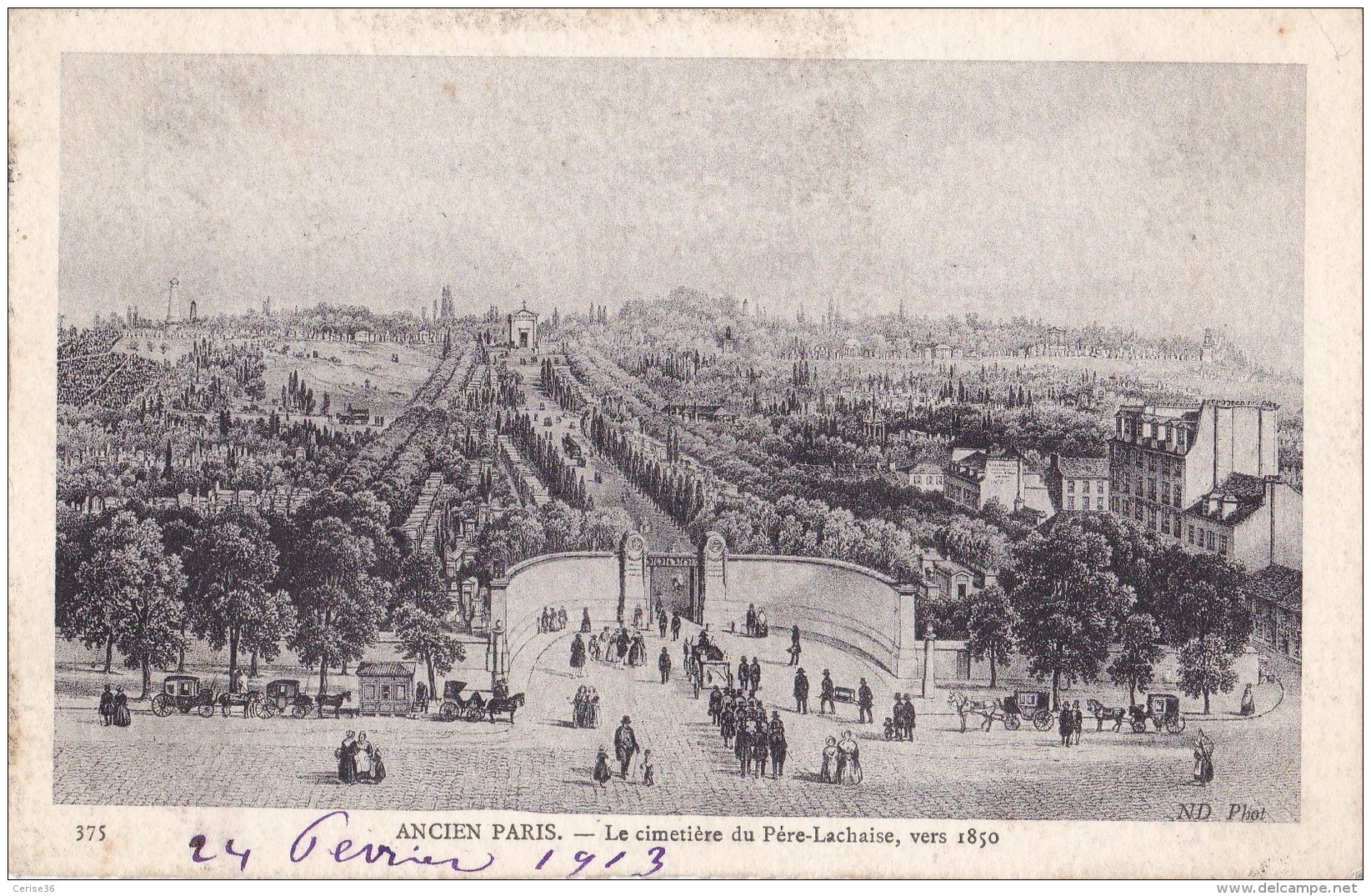 Ancien Paris Le Cimetière Du Père-Lachaise Vers 1850 Circulée En 1913 - Arrondissement: 20