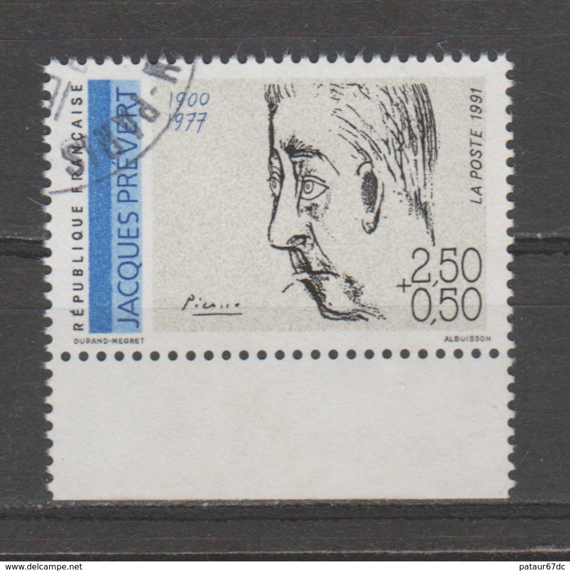 FRANCE / 1991 / Y&T N° 2685 : "Poètes Français" (Jacques Prévert) - Choisi - Cachet Rond - Gebraucht