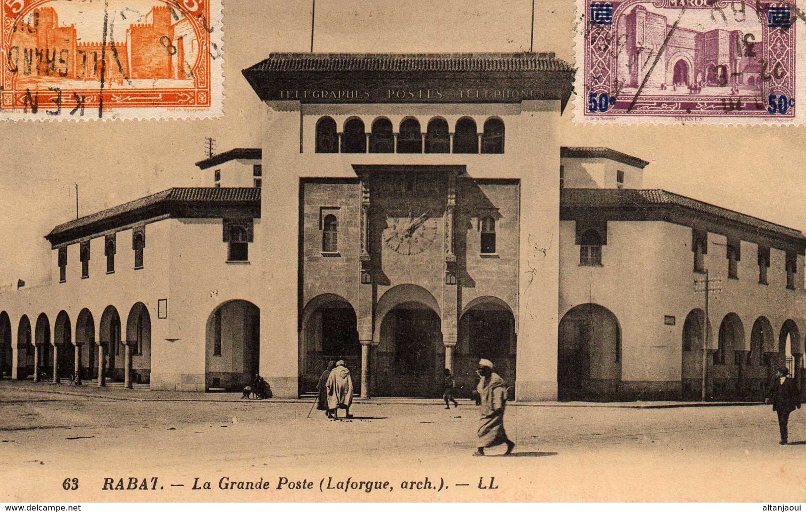 RABAT-85-  La Grande Poste (Laforgue Arch.)  5 TIMBRES MAROC. - Rabat