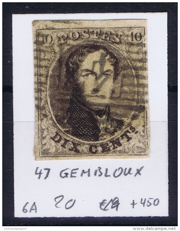 Belgium:  OBP Nr 6  Cancel 47 Gembloux - 1851-1857 Medallions (6/8)