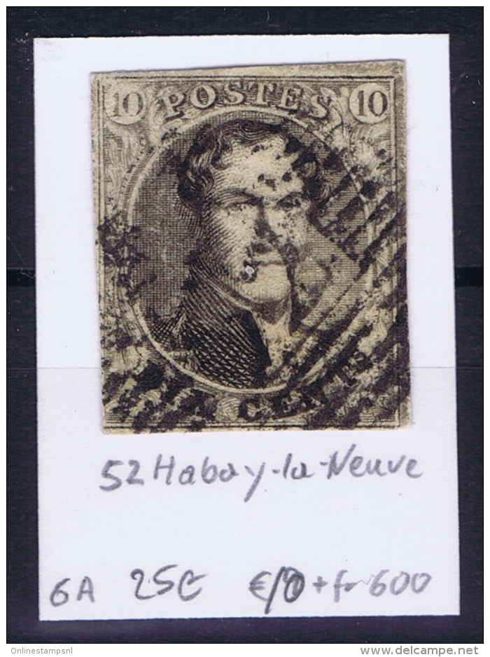 Belgium:  OBP Nr 6  Cancel 52  Habay-La-Neuve - 1851-1857 Medallones (6/8)